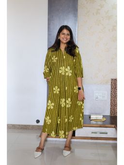Pink Tree - Green Box Pleat Dress