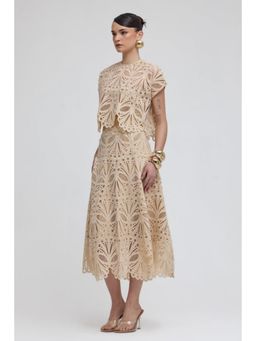 ZABELLA - Beige Polyester Embroidered Skirt