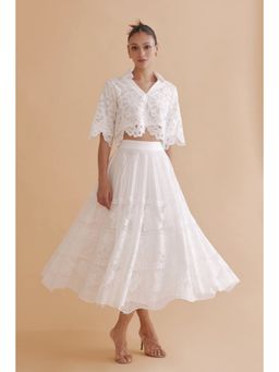 ZABELLA - White Polyester Embroidered Skirt