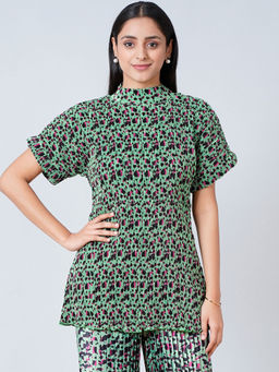 First Resort by Ramola Bachchan - Green Animal Print Top