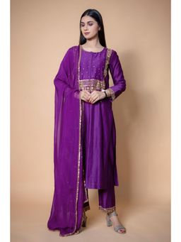 Gahan - Womens Viscose Rayon Straight Embroidered Kurta with Pant & Dupatta-Purple