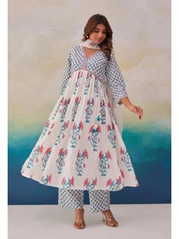 Gahan - Womens Viscose Rayon Anarkali Floral Kurta with Pant & Dupatta-Pink