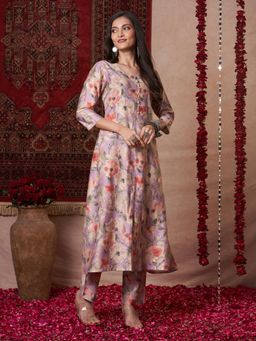 Gahan - Womens Viscose Rayon A-Line Floral Kurta with Pant -Lavender