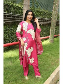 Gahan - Womens Viscose Rayon Straight Floral Kurta with Pant & Dupatta-Pink