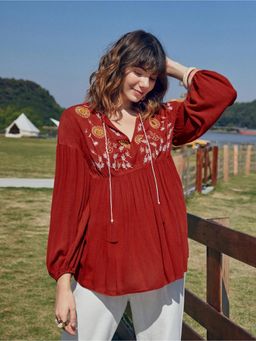 Gahan - Womens Viscose Rayon Anarkali Printed Tunic-Red