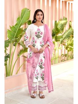 Gahan - Womens Viscose Rayon Straight Floral Kurta with Pant & Dupatta-Pink