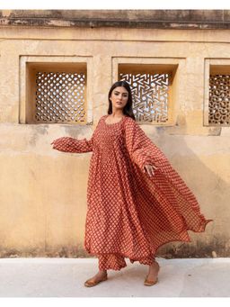 Gahan - Womens Viscose Rayon Straight Floral Kurta with Palazzo & Dupatta-Red