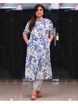 Gahan - Womens Viscose Rayon Straight Floral Kurta with Pant -Blue