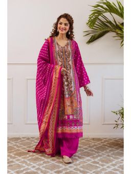 Gahan - Womens Viscose Rayon Straight Floral Kurta with Palazzo & Dupatta-Pink