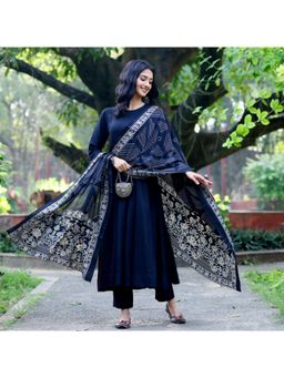 Gahan - Womens Viscose Rayon Anarkali Solid Kurta with Pant & Dupatta-Blue
