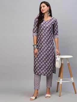 Gahan - Womens Viscose Rayon Straight Floral Kurta with Pant -Purple