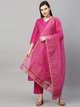 Gahan - Womens Viscose Rayon Straight Floral Kurta with Pant & Dupatta-Pink