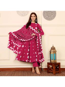 Gahan - Womens Viscose Rayon Anarkali Printed Kurta with Pant & Dupatta-Pink