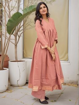 Gahan - Womens Viscose Rayon Anarkali Solid Kurta with Pant -Peach