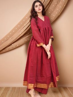 Gahan - Womens Viscose Rayon Anarkali Solid Kurta with Pant -Red