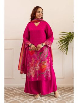 Gahan - Womens Viscose Rayon Straight Floral Kurta with Palazzo & Dupatta-Pink
