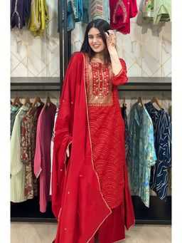 Gahan - Womens Viscose Rayon Straight Printed Kurta with Palazzo & Dupatta-Red