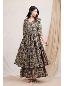 Gahan - Womens Viscose Rayon Anarkali Floral Kurta with Palazzo-Black
