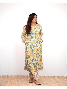 Gahan - Womens Viscose Rayon Straight Printed Kurta with Pant -Yellow