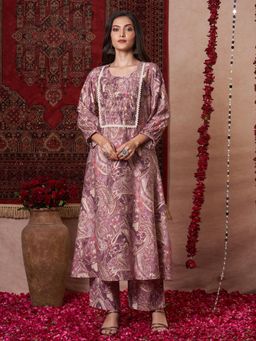Gahan - Womens Viscose Rayon Paisley Kurta with Pant -Purple