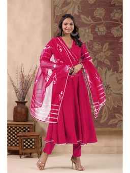 Gahan - Womens Viscose Rayon Anarkali Solid Kurta with Pant & Dupatta-Pink