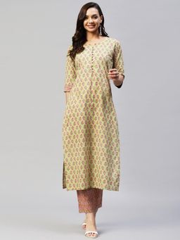 Gahan - Womens Viscose Rayon Straight Floral Kurta with Pant -Green