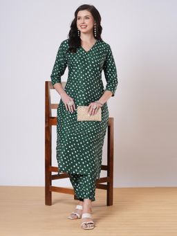 Gahan - Womens Viscose Rayon Straight Printed Kurta with Pant -Green