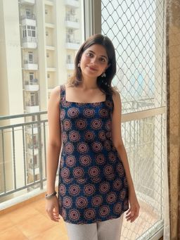 Gahan - Womens Viscose Rayon Straight Floral Tunic-Blue