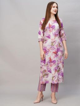 Gahan - Womens Viscose Rayon Straight Floral Kurta with Pant -Purple