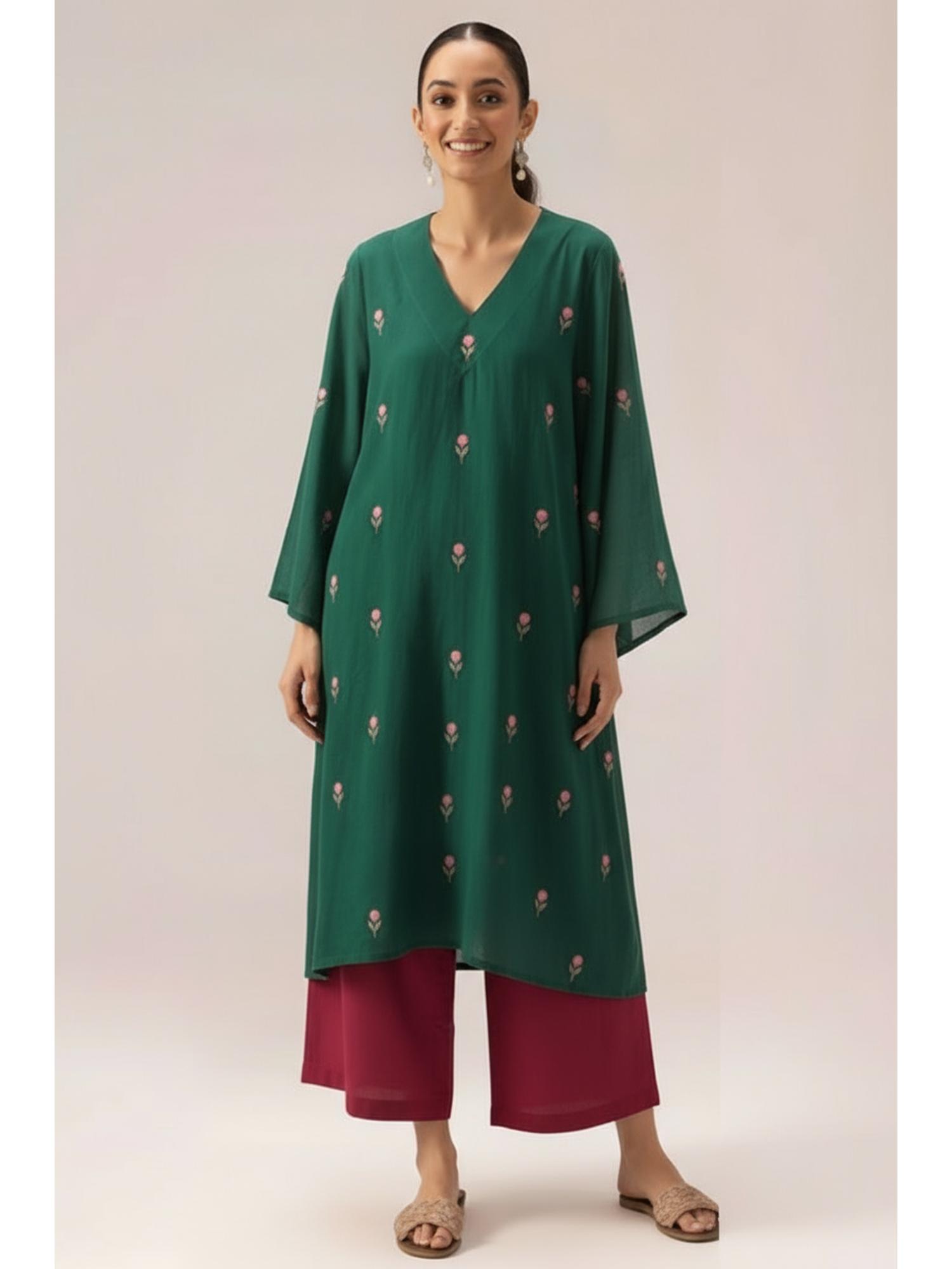 gahan Womens Viscose Rayon Floral Kurta with Pant -Green-picture-27