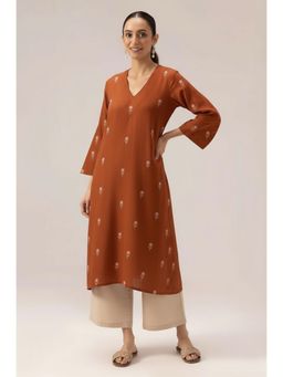 Gahan - Womens Viscose Rayon Floral Kurta with Pant-Rust