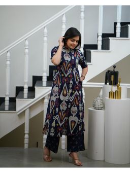 Gahan - Womens Viscose Rayon Straight Printed Kurta with Palazzo-Blue