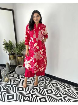 Gahan - Womens Viscose Rayon Straight Floral Kurta with Palazzo-Pink
