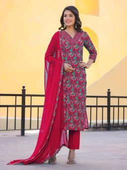 Gahan - Womens Viscose Rayon Straight Floral Kurta with Pant & Dupatta-Pink