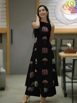 Gahan - Womens Viscose Rayon Printed Kurta with Palazzo-Black