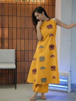 Gahan - Womens Viscose Rayon Printed Kurta with Palazzo-Yellow