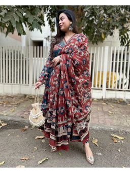 Gahan - Womens Viscose Rayon Anarkali Printed Kurta with Pant & Dupatta-Multi-Color