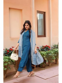 Gahan - Womens Viscose Rayon Straight Solid Kurta with Pant & Dupatta-Blue
