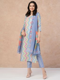 Gahan - Womens Viscose Rayon Straight Printed Kurta with Pyjama & Dupatta-Blue