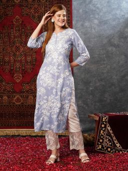 Gahan - Womens Viscose Rayon Straight Embroidered Kurta-Purple