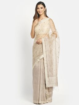 Fabindia - Silver Silk Jamdani Woven Saree without Blouse