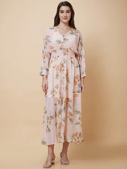 Globus - Women Peach Printed Casual Fit And Flare Dress (Set of 2)