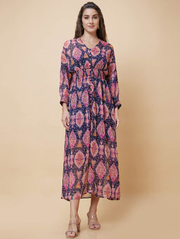 Globus - Women Multi Floral Print V-Neck Casual Fit And Flare Maxi Dress (Set of 2)