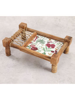 India Circus by Krsnaa Mehta - White Grey Floral Galore Wooden Platter