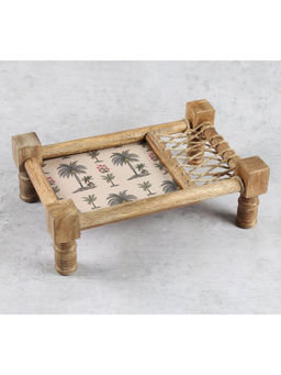 India Circus by Krsnaa Mehta - Beige Chevron Palms Wooden Platter