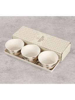 India Circus by Krsnaa Mehta - White Chevron Palms Bowls and Tray Set