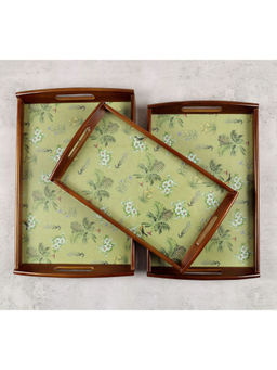 India Circus by Krsnaa Mehta - Green Flaxen Robin Bird Park Trays (Pack Of 3)