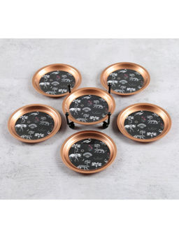 India Circus by Krsnaa Mehta - Black Animalia Creations Coasters with Stand (Pack Of 6)