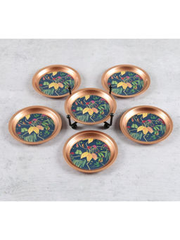 India Circus by Krsnaa Mehta - Blue Fronds and Florets Coasters with Stand (Pack Of 6)
