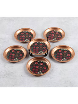 India Circus by Krsnaa Mehta - Black Raceme Rosettes Coasters with Stand (Pack Of 6)